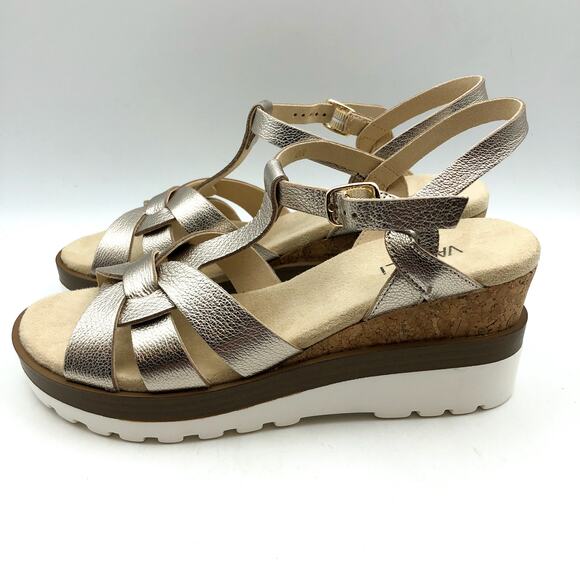 Vaneli Womens Carly Cork Casual Sandals US 8 Narrow Shell Metallic Leather NIB - Picture 7 of 12
